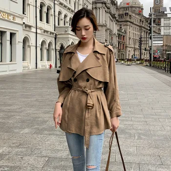 

2020 Spring And Autumn New Youth Popular Classic Lace Double-breasted Solid Color Short Trench Coat Fashion Casual Wild Top