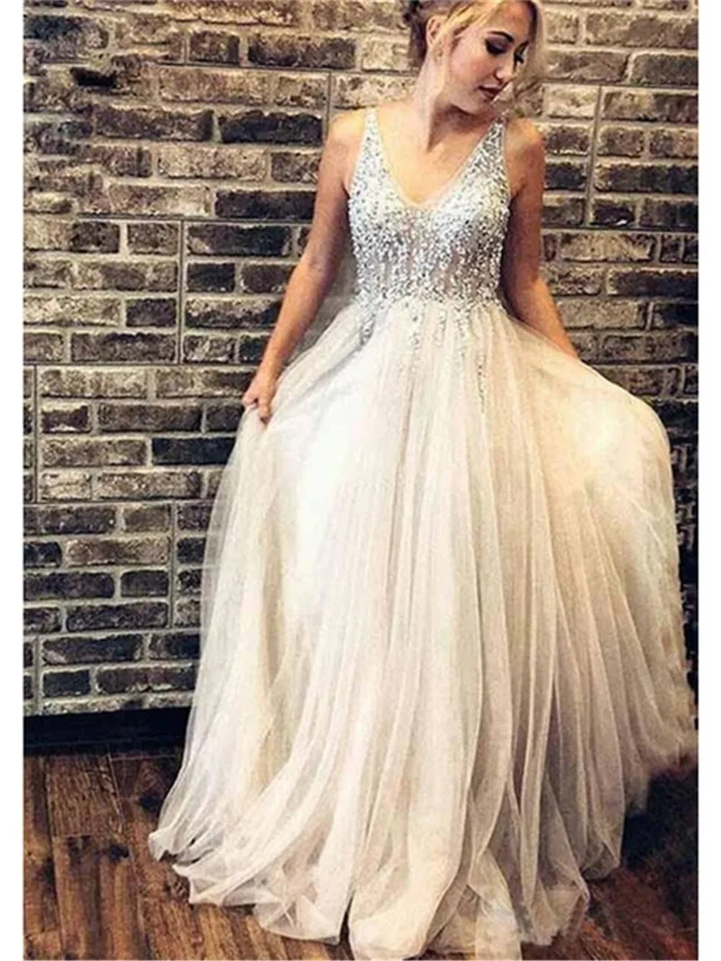 SWEMILE роскошное бисер Кристалл длинное вечернее платье Vestido de Festa сексуальный тюлевый с открытой спиной Вечерние платья Robe de Soiree