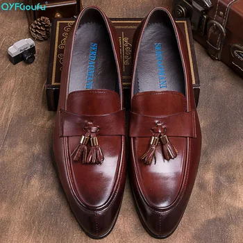 

QYFCIOUFU 2019 Handmade tassel formal shoes Men Wedding Office Formal Cow Skin Oxford Shoes Male Flat Footwear Men's Dress Shoes