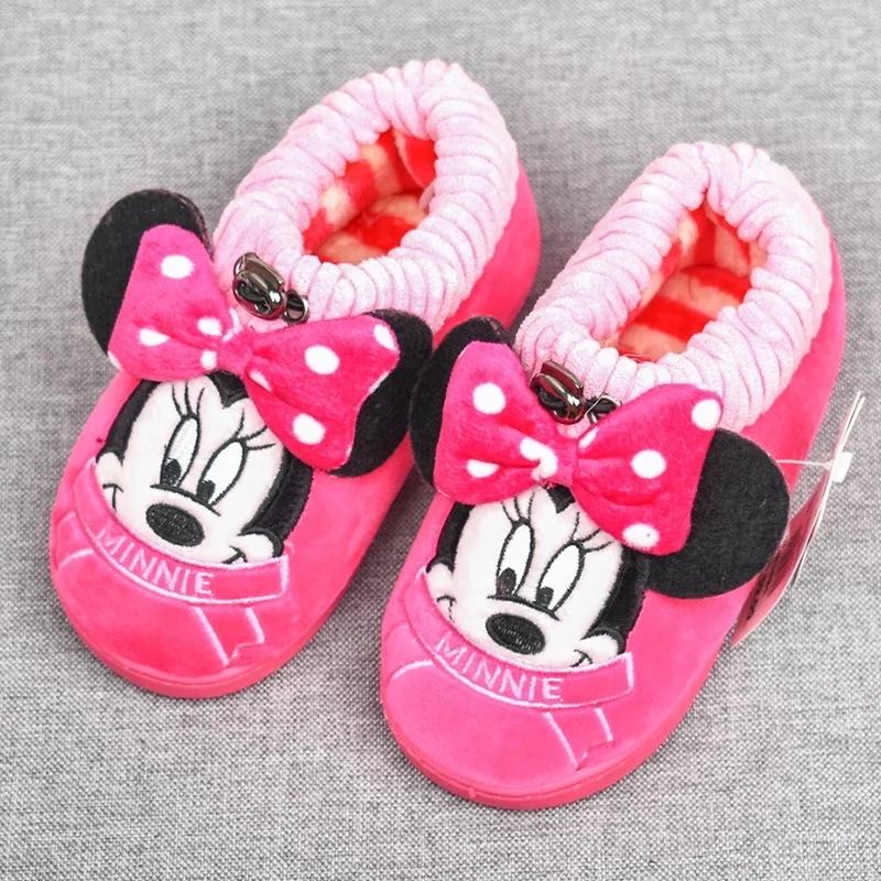 Disney/Детская Хлопковая обувь; тапочки для девочек и мальчиков; домашняя теплая Толстая хлопковая обувь с рисунком Микки и Минни