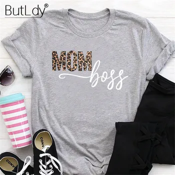 

Leopard MOM BOSS Women Tshirt Letter Graphic Printing T-shirt Summer 2020 Short Sleeve Casual Tops & Tees Shirt