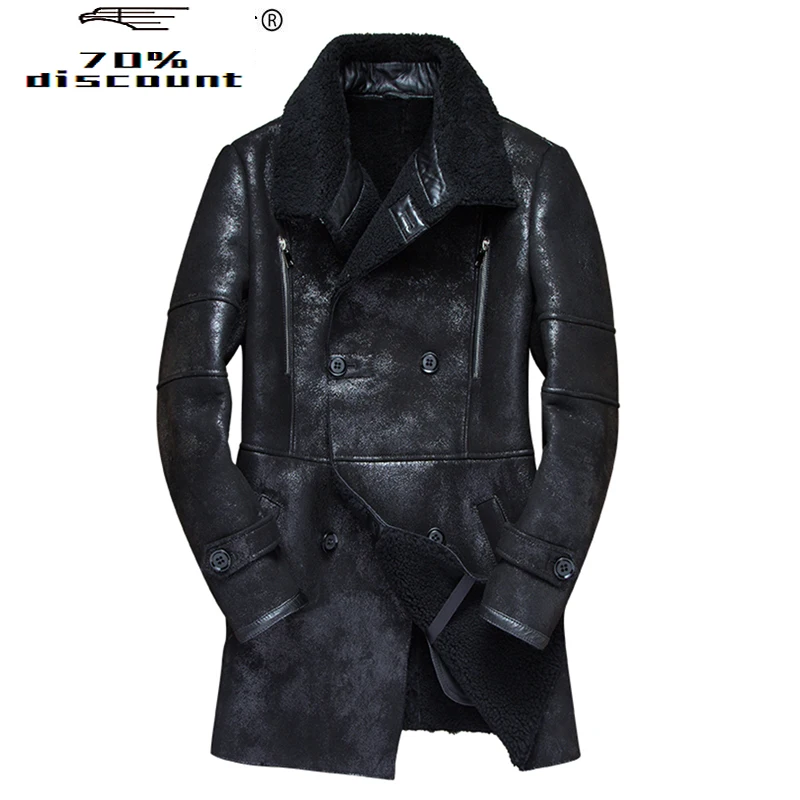 

Real Genuine Leather Jacket Men Winter Vintage Sheepskin Coat Shearling Jacket Natural Wool Fur Coats 0222-2 KJ3288