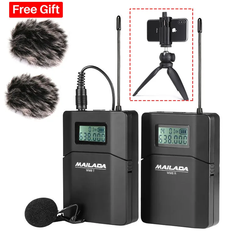 

Mailada WM8 Professional UHF Wireless Microphone System Video Recording Lavalier Lapel Mic for iPhone DSLR Recorder Interview