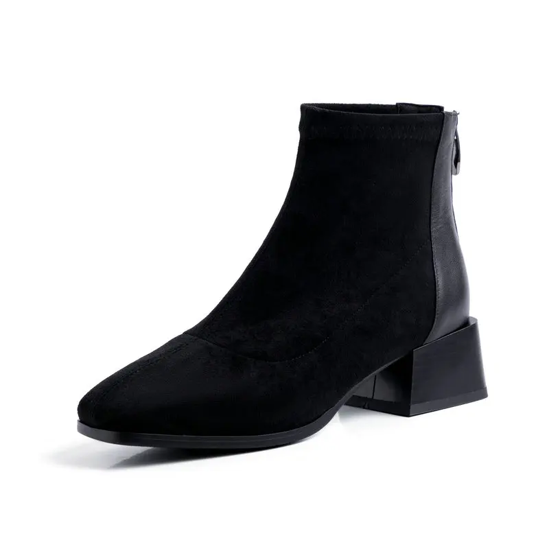 

Top Quality Women Ankle Boots Square Toe Square Heels Zipper Elegant Chelsea Boots Autumn Winter Basic Shoes