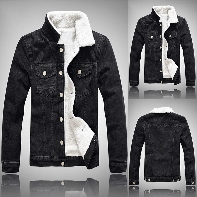 

Litthing 2019 Winter Bomber Jacket Men Trucker Denim Jacket Fur Lined Vintage Fleece Thermal Warm Coat Male Outerwear Plus Size
