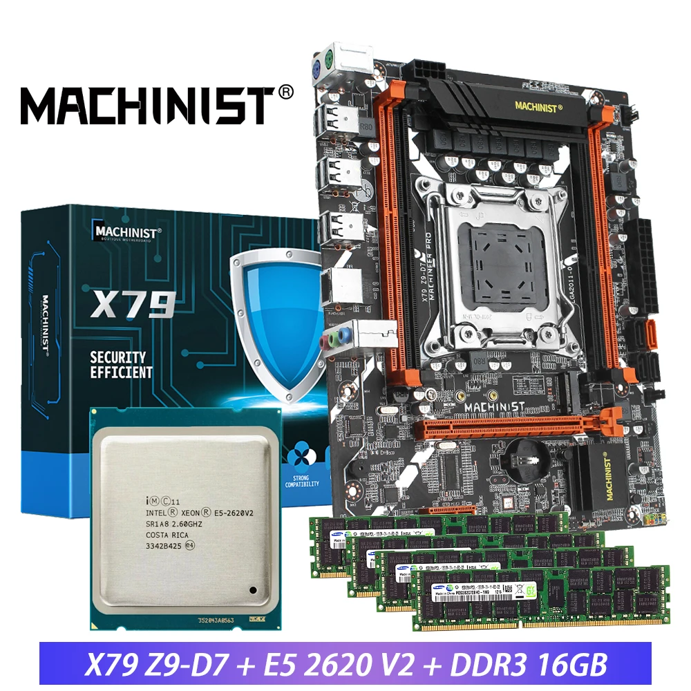 MACHINIST X79 PC Motherboard LGA2011 Combo E5 2620 V2 Processor DDR3 16GB 4X4G ECC RAM Memory With M.2 PCI-e Kit Set X79 Z9-D7