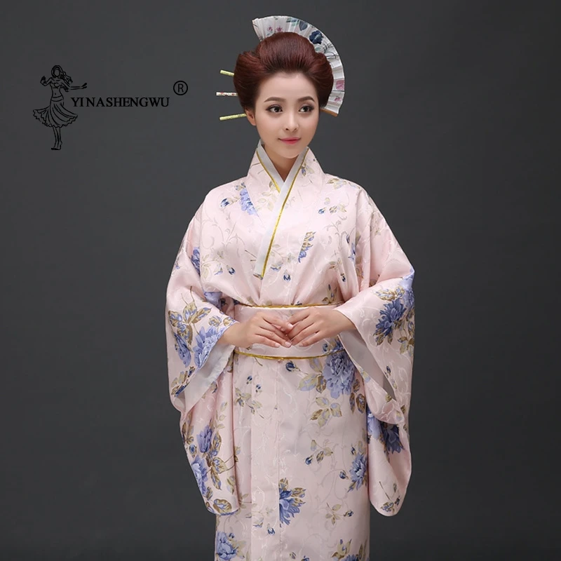Japan Femmes Japanese Traditional Floral Print Long Kimono Stage Costume Cosplay Cotume Asian Clothings Sexy Geisha Yukata Women
