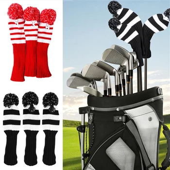 

3Pcs Black Red Wool Knit Golf Clubs Set Driver Fairway Wood Headcovers Covers Hot Outdoor Sports