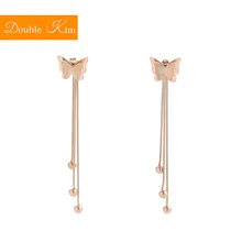 Бабочка кисточка штифт серьги Титан Нержавеющая сталь шпильки золотые, розовые серьги цвет трендовые Модные женские ювелирные изделия подарок