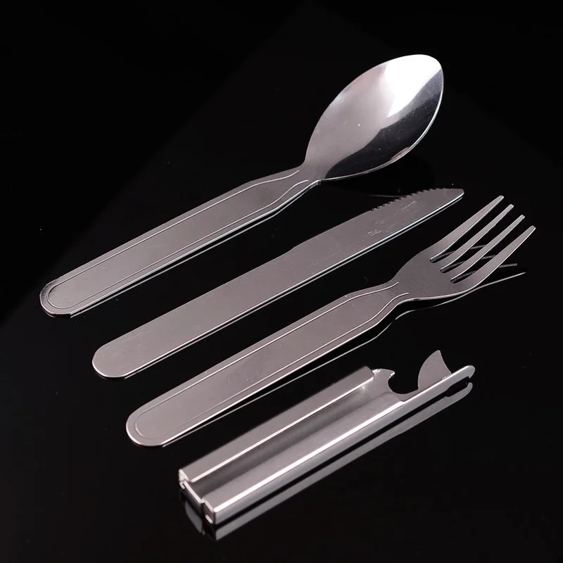 4pcs/set Portable Stainless Steel Tableware fold knife utensil spoon set Spoon Fork Knife Dinnerware Camping Cooking flatware | Спорт и