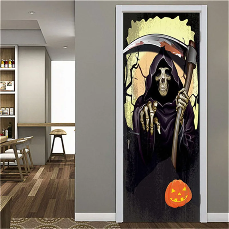 

Halloween 3D Door Sticker Self-adhesive Waterproof Pumpkins Vinyl Mural Decals Kids Room Bedroom Decor Sliding Doors Wallpaper