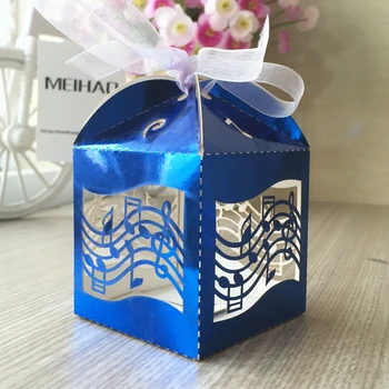 

50pcs/lot Metal Blue Wedding Cancy Boxes Send A Ribbon Candy Box Notes For Birthday Party Grand Events Supplies Free Shipping
