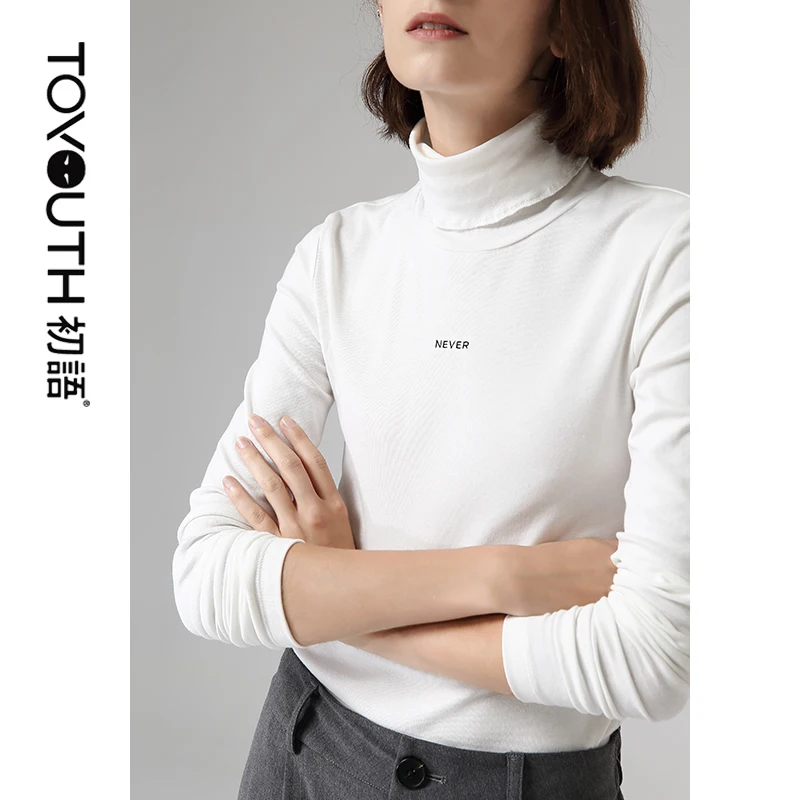 Cheap Toyouth Autumn Women Basic Bottoming T Shirt Turtleneck Solid Long Sleeve Tee Shirts Multicolor Tops
