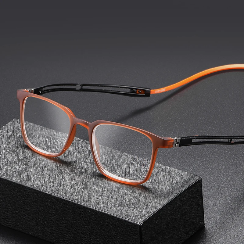 Square Hanging Neck Reading Glasses Tr90 Eyeglasses Frame For Men Magnetic Decorative Glasses Women With Diopters +4