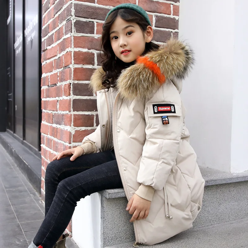 Kid Girl Winter Jacket Clothing Russian Winter-30 degreens Thick 5-14 Years Down Colored Nature Fur Coat Children's Clothes