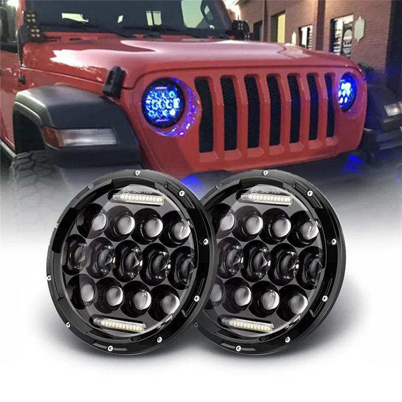 

LED Headlights DRL Lights Phone bluetooth App Control for Jeep for Wrangler JK CJ RGB Halo Ring Round LED Headlights Angel Eyes