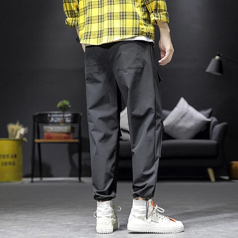 Мужские брюки Харадзюку высокого качества оверсайз Streetwear уличная свободная эластичная лента для отдыха