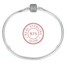 925 пробы Серебряная Фирменная застежка цепочка-змейка с кристаллами Pan браслет ножной браслет подходит для женщин бисер Diy Европа ювелирные изделия