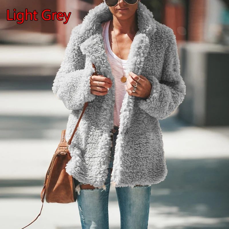 Плюшевое пальто для женщин, мех ягненка, утолщенная, осенняя, теплая, длинный рукав, женские куртки, пальто, верхняя одежда, искусственный мех, пальто для женщин - Цвет: Серый