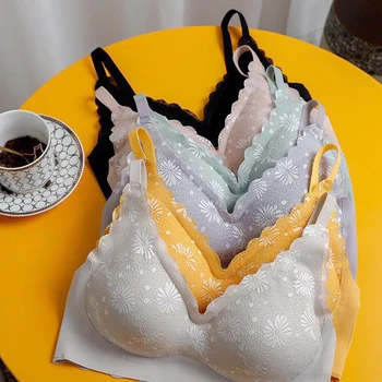 

5D Wireless Contour Bra Lace Breathable Underwear Seamless Stretchy for Sports Fitness Running Bra Small daisy underwear