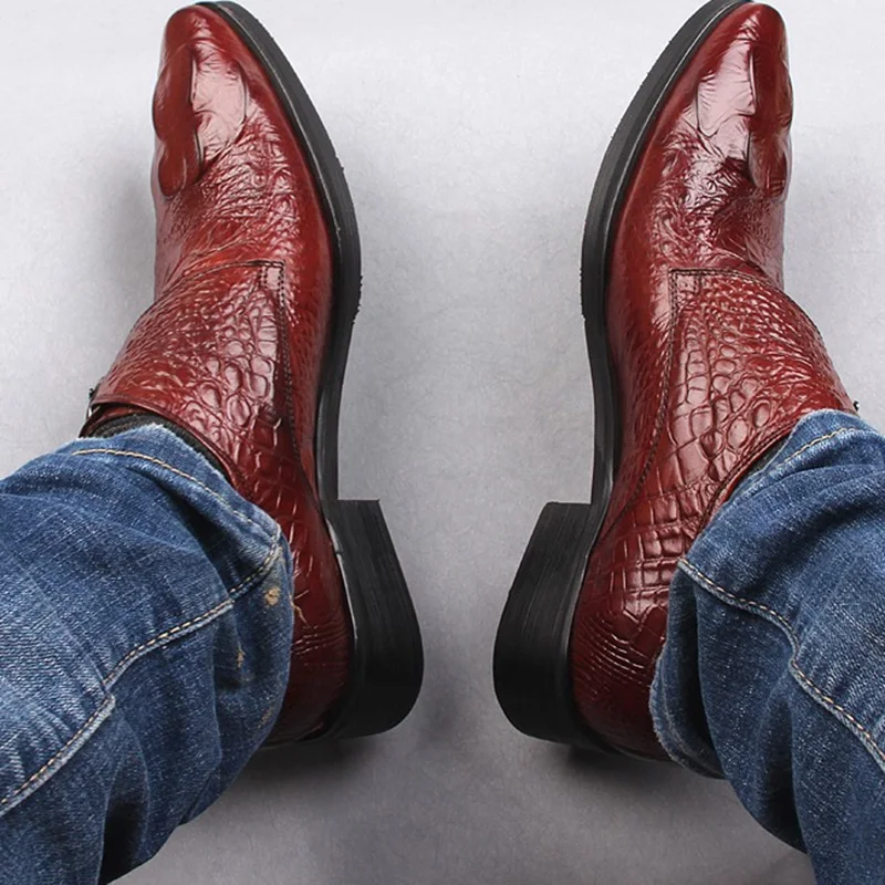 Merkmak/Мужская обувь из искусственной кожи; классическая мужская официальная обувь с пряжкой; модная свадебная обувь с узором «крокодиловая кожа»; большие размеры