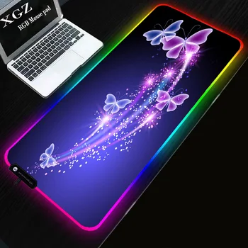 

XGZ CSGO Game Player's Gaming Mouse Pad Blue Butterfly RGB Colorful Desktop Locked Mat L XL XXL Waterproof and Durable Padmouse