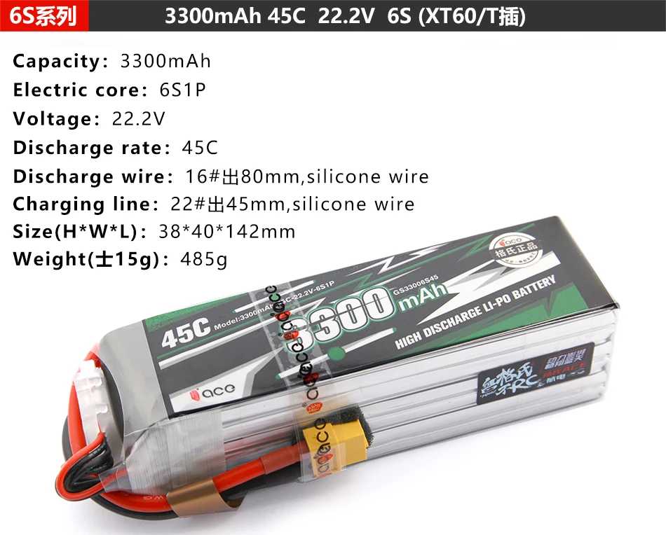Gens ace Lipo Battery 6S 2600 3300 4000 5300mAh 22.2V Lipo Battery for Align Helicopter Airplane Car Boat RC Accessories 8 Gens ace Lipo Battery, 65751 3300mAh 45C 22.2V 6S (XTGO/TI
