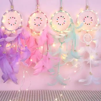

DIY Feather Dream Catcher Pendant Hand Made Gift Girl Pendant Color Decoration Creative Handmade Gift with Light