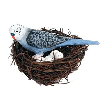 

Mini Animal Ornament Blue Parrot, Bird Eggs & Nest Set Micro Landscape Decor
