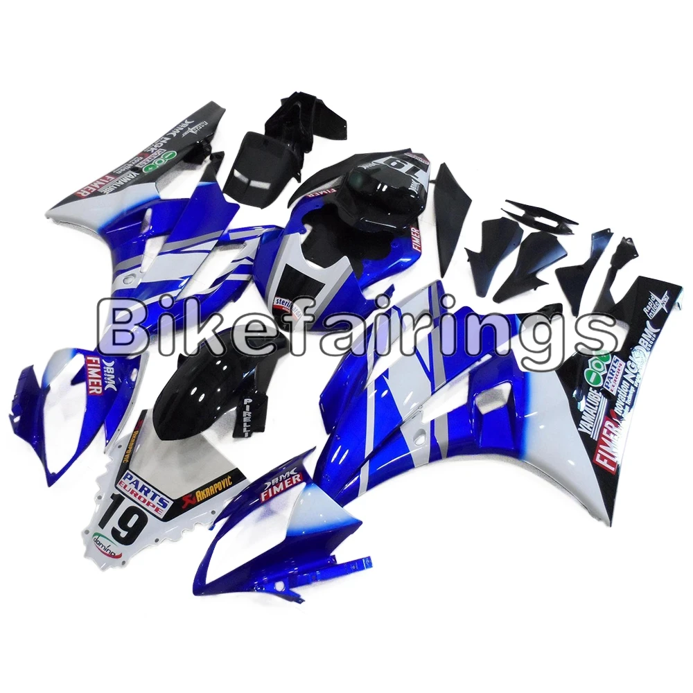 Сине-белый обтекатель комплект для Yamaha YZF-600 YZF600 R6 2006 2007 06 07 для велосипеда из АБС-пластика Cowling Shell Корпус рабочие Чехлы корпуса пластиковые панели