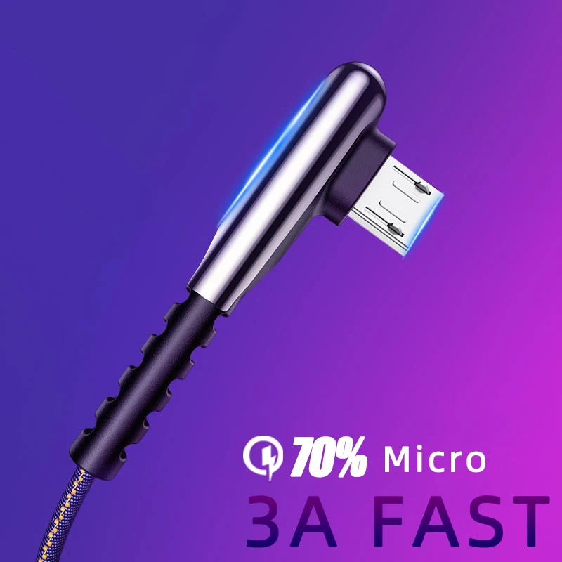 Кабель Micro USB 90 градусов для передачи данных для samsung S8 S9 Android phone 3A type-C кабель быстрой зарядки для huawei Xiaomi Tablet Cable