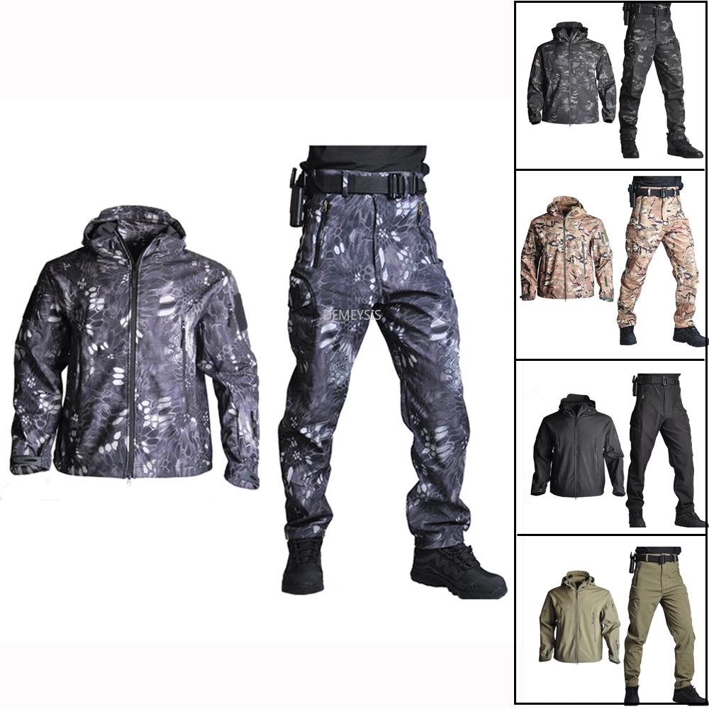 Outdoor Softshell Jacket Suits Waterproof Windbreaker Hiking Camping + Pants Military Tactical Hunting Jackets Pant | Спорт и
