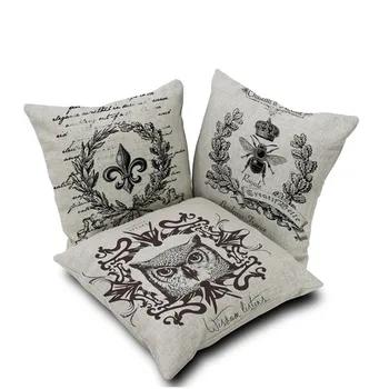 

Decorative throw pillow cover case black and white animals owl bee animals cotton linen cushion cover for sofa home decor 45x45