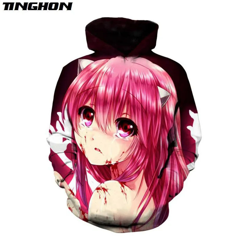 Панк исследований унисекс 3d печати с капюшоном Elfen Lied Аниме толстовки молодых