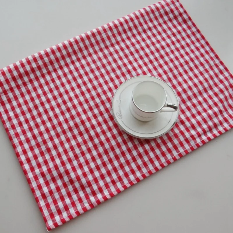  Botique-6Pcs Cotton Grid Table Napkin Cloth Kitchen Towel Washable Placemat Handkerchief Tea Towel 