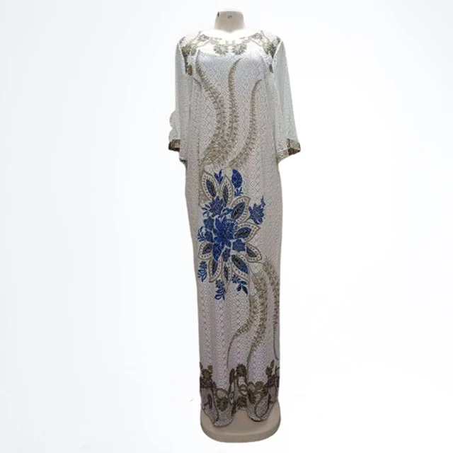 MD 2022 New African Lace Dresses For Women Embroidered Sequin Maxi Robe Muslim Hijab Abayas Ankara Dashiki Kaftan Robe Africaine Blue