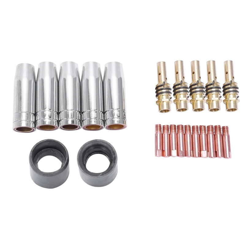 24Pcs 15Ak Binzel Torch/Gun Consumables Electrode And Shield Cups And Link Rod Tips Goose Neck Bend For Mig Welding Machine