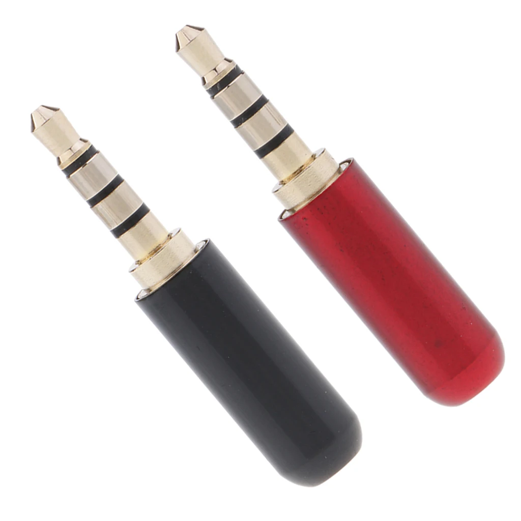 3.5mm/1/8' 4 Pole Male Plug Headphone Jack A/V Solder Connector Red & Black Use for microphone plug, earphone plug