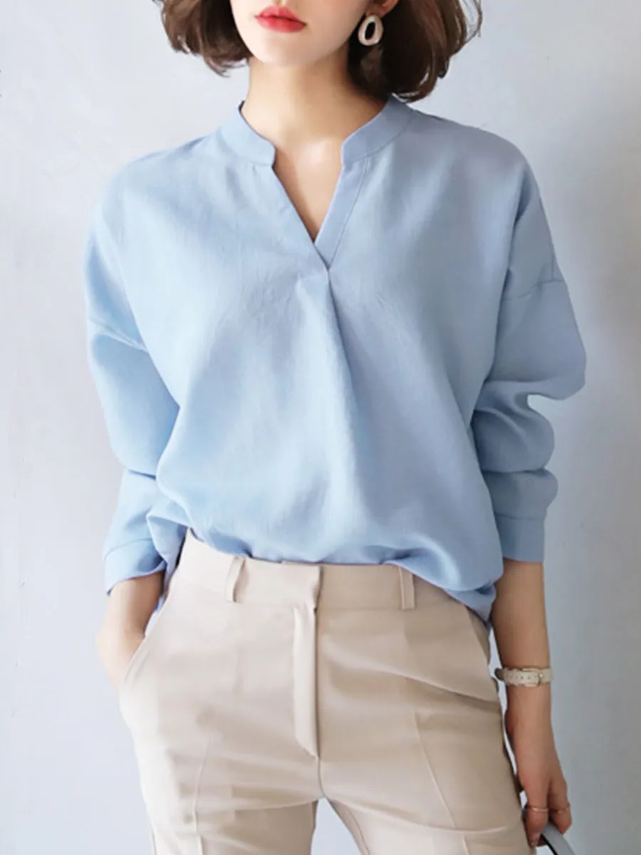 

2020 Autumn Chiffon Blouse Women Sweet Korean Tops Young Loose Pleated Office Shirt Spring Blue Elegant Female Blouses