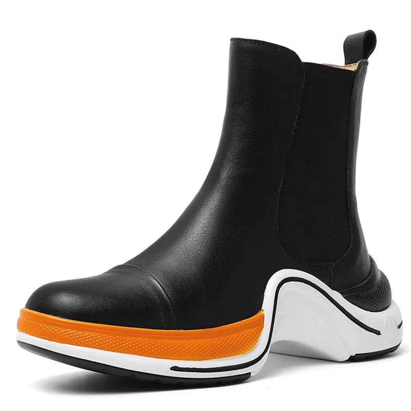 FEDONAS/модные брендовые женские ботильоны из натуральной кожи; ботинки «Челси» с эластичной лентой; ботинки на платформе; повседневная спортивная обувь для женщин - Цвет: Черный