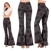 Джинсы с расклешенным подолом женские длинные джинсовые штаны осень винтажные с высокой талией со змеиным принтом стрейч женские джинсы плюс размер