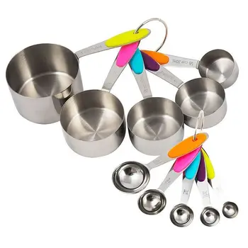 

YosHouse 10PCS Baking Measuring Cups and Cpoons Multifunctional Measuring Spoon Scoop Silicone Stainless Steel Kitchen Accessory