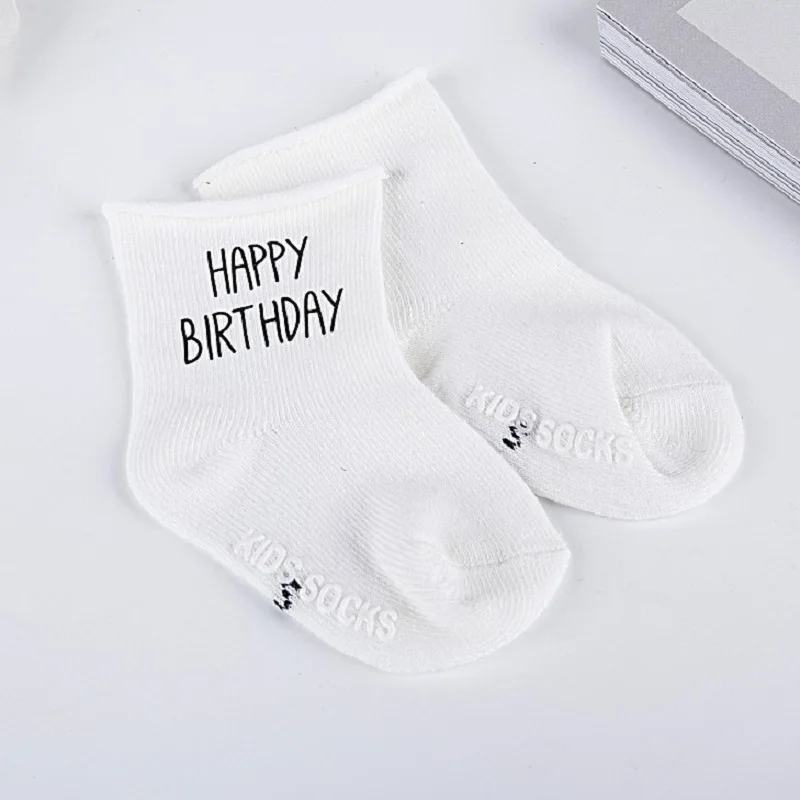 Носки для малышей носки для дня рождения хлопковые противоскользящие носки с рисунком для мальчиков и девочек праздничная одежда Гольфы - Цвет: AKW-1