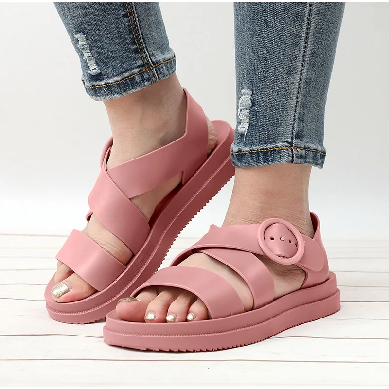 

Flat Sandals Women Shoes Gladiator Open Toe Buckle Soft Jelly Sandals Female Casual Women's Flat Beach Shoes