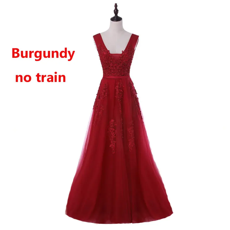 FADISTEE vestido de festa, милое Розовое Кружевное длинное вечернее платье с v-образным вырезом, вечерние платья невесты, сексуальные платья с открытой спиной и бусинами, платья для выпускного с жемчугом на шнуровке - Цвет: Burgundy no train