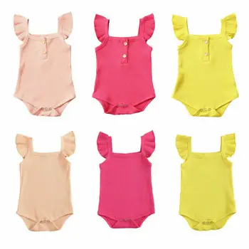 

0-18M Infant Baby Girl Boys Romper Clothes Solid Ruffles Short Sleeve Jumpsuit 1Pc Outfits Summer