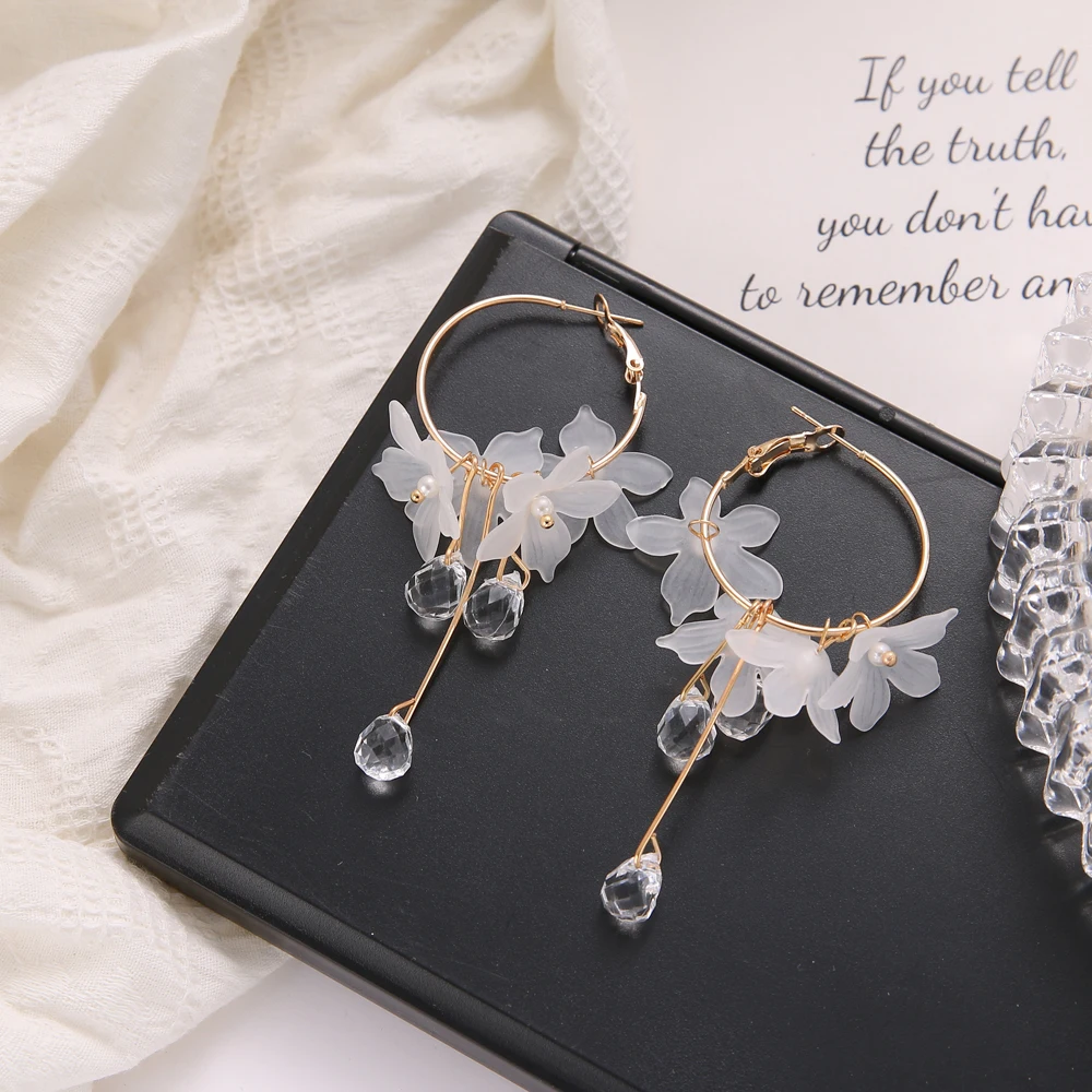Flower Earrings FNIO Flower Bohemia Boho Earrings Women Fashion Long Hanging Earrings Crystal Female Wedding Earings Party Jewelry