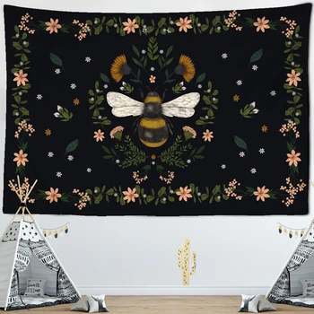 

Colorful Floral Plants Honeybee Tapestry Wall Hanging Bohemian Beach Mat Polyester Blanket Yoga Mat Home Bedroom Art Decor