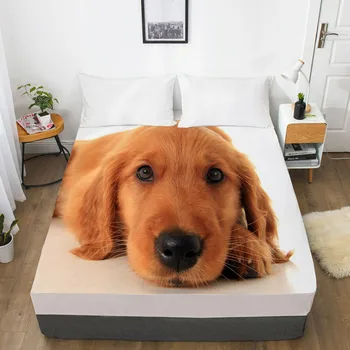 

3D Fitted Sheet Bed Mattress Fitted Cover Custom Design Bed Linens Sheets Bedsheet White160x200 Animal Cat Dog Pet Pattern