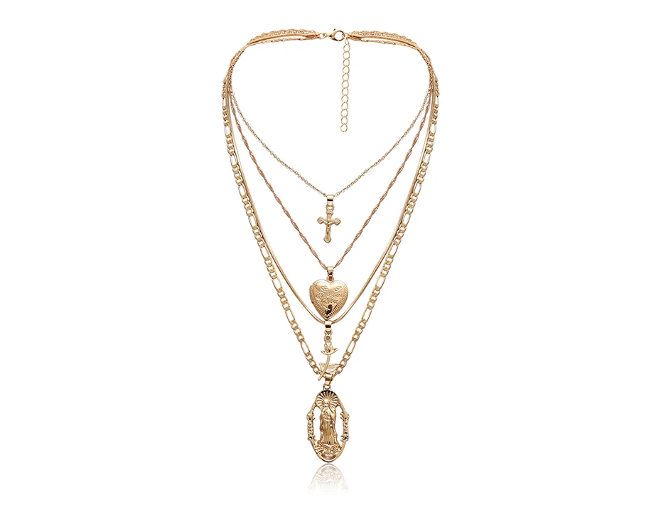 Многослойное женское ожерелье с подвеской, крест, колье с подвеской, ожерелье с цепочкой, ожерелье с Католическим христианским орнаментом